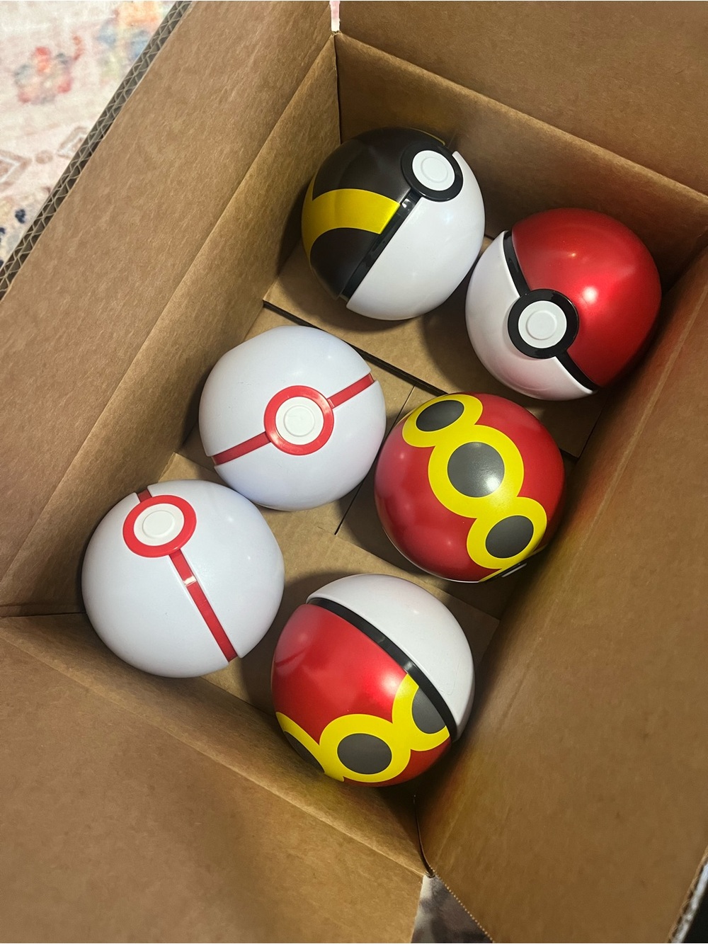 NEW Empty Pokemon Tins Toy Poké Ball Set - Red, White, Black, Yellow
